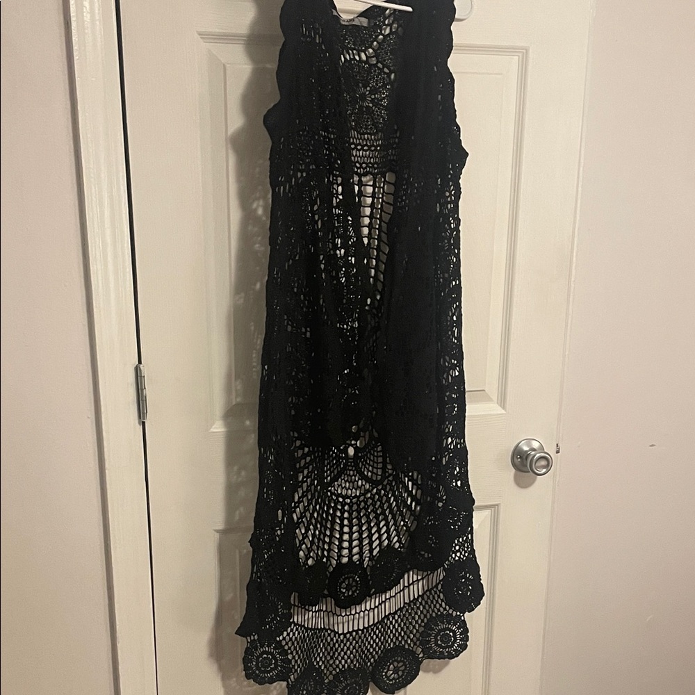 Black Crochet Sleeveless Vest